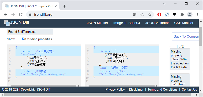 JSON 数据对比结果