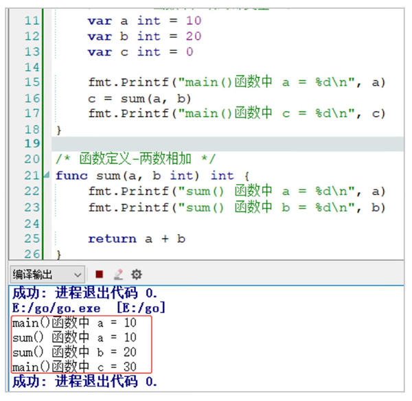 形式参数 a、b、c 运行结果