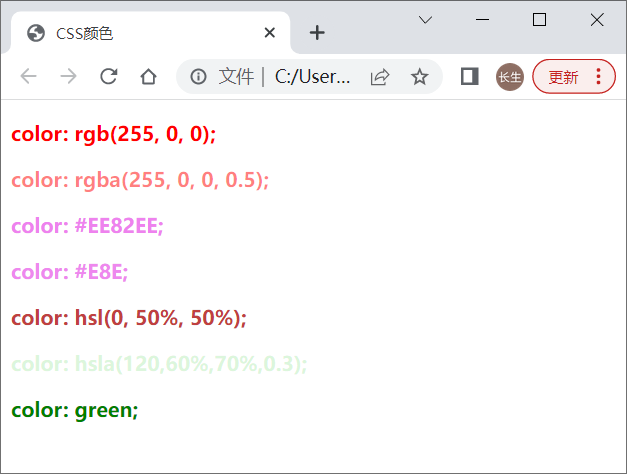 CSS不同颜色写法的运行结果