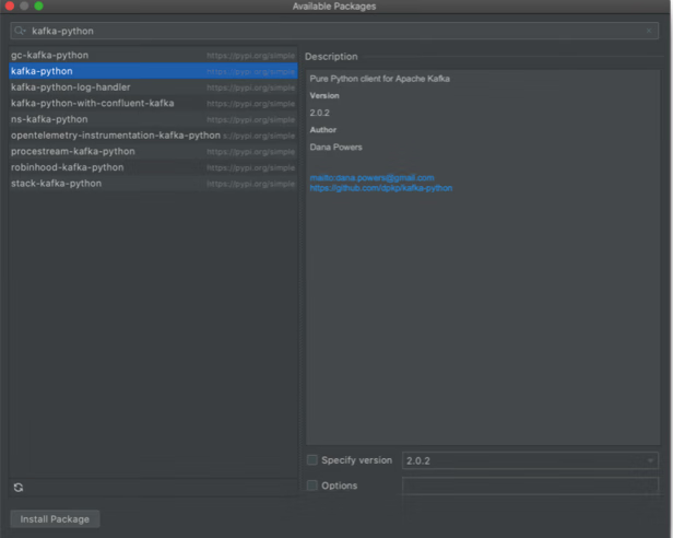 在 PyCharm 的集成工具中安装 kafka-python